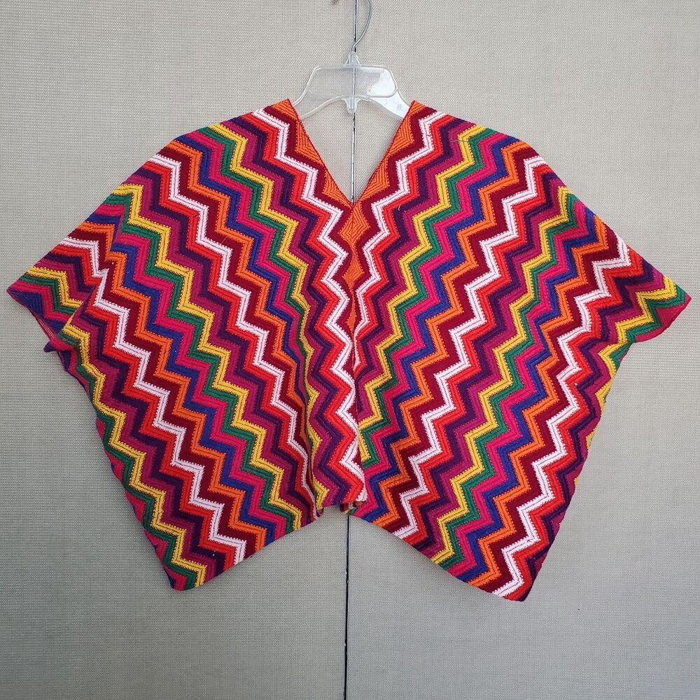 Handmade Multicolor Chevron Pattern Poncho One Size - Picture 2 of 8